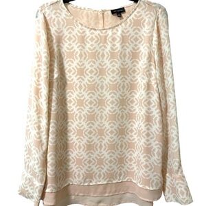 The limited medium pink cream lined polyester design flowy blouse shirt!